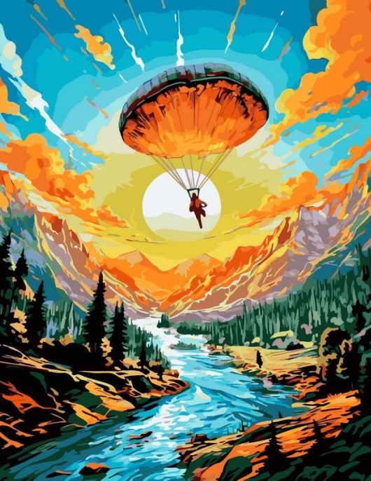 Tapyba pagal skaičius Parasparniu virš kalnų upės 40x50 cm