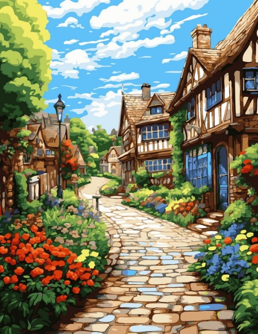 Tapyba pagal skaičius Žavinga angliško kotedžo alėja 40x50 cm