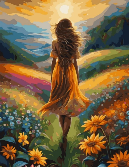 Tapyba pagal skaičius Mergina eina link saulėlydžio 40x50 cm Tapyba pagal skaičius Mergina eina link saulėlydžio 40x50 cm