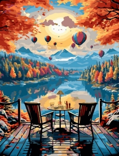 Tapyba pagal skaičius Romantiška terasa su oro balionais 40x50 cm