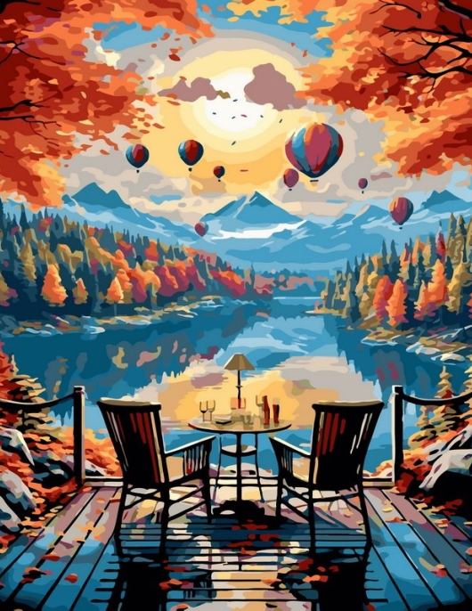 Tapyba pagal skaičius Romantiška terasa su oro balionais 40x50 cm