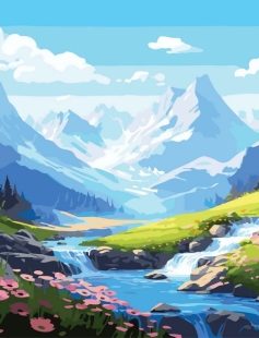 Tapyba pagal skaičius Alpių slėnis su kriokliu 40x50 cm