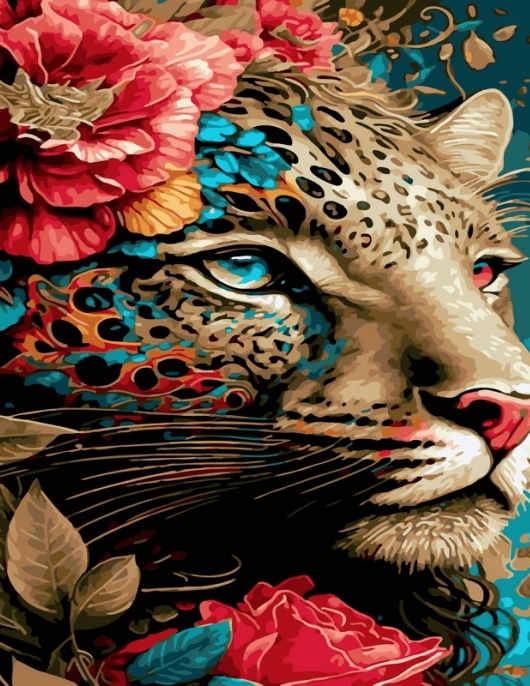 Tapyba pagal skaičius Leopardas gėlių džiunglėse 40x50 cm