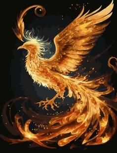 Tapyba pagal skaičius Kylantis auksinis feniksas 40x50 cm