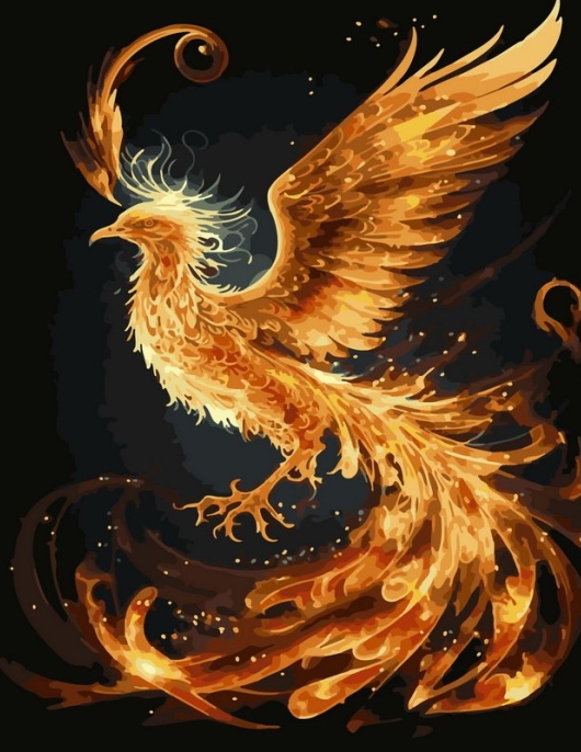 Tapyba pagal skaičius Kylantis auksinis feniksas 40x50 cm