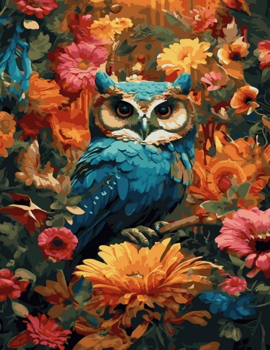 Tapyba pagal skaičius Pelėda rudens gėlėse 40x50 cm