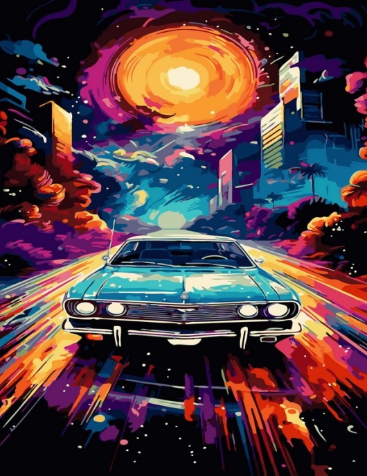 Tapyba pagal skaičius Neoninis naktinis važiavimas 40x50 cm