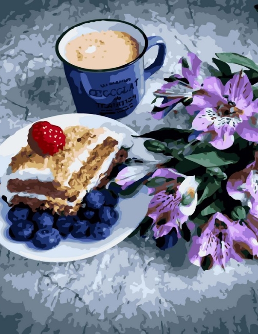 Tapyba pagal skaičius Kavos ir pyrago natiurmortas 40x50 cm