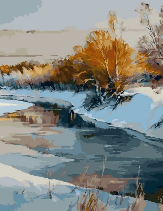 Tapyba pagal skaičius Žiemos upės peizažas 40x50 cm Tapyba pagal skaičius Žiemos upės peizažas 40x50 cm