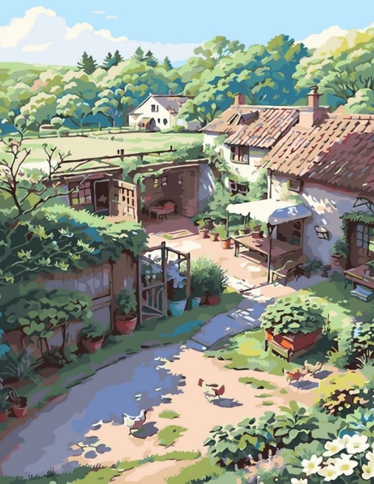 Tapyba pagal skaičius Saulėtas kaimo kiemas 40x50 cm