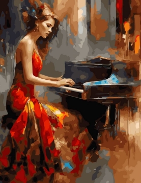 Tapyba pagal skaičius Moteris, grojanti pianinu raudona suknele 40x50 cm