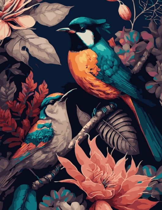 Tapyba pagal skaičius Tropiniai paukščiai ir egzotinės gėlės 40x50 cm