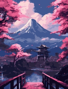 Tapyba pagal skaičius Fudžio kalnas ir Sakuros tiltas 40x50 cm