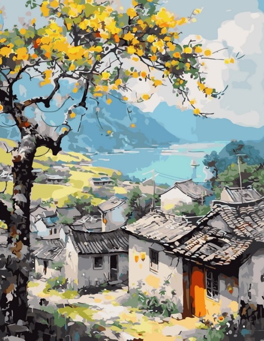 Tapyba pagal skaičius Rudens kaimas prie ežero 40x50 cm