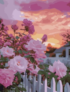 Tapyba pagal skaičius Rožės prie baltos sodo tvoros 40x50 cm