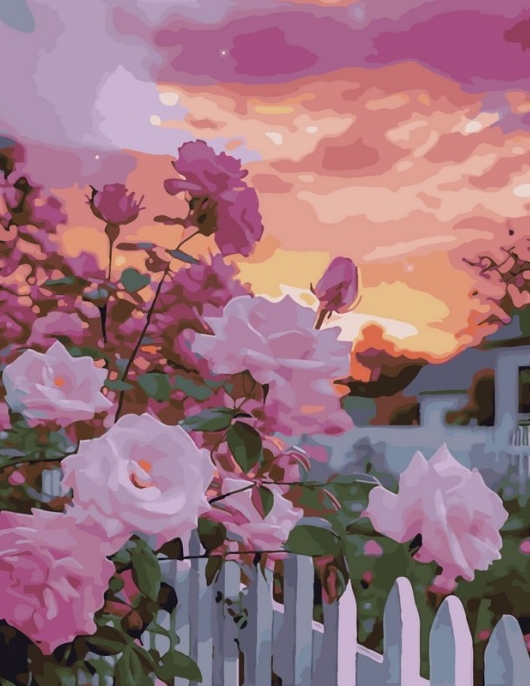 Tapyba pagal skaičius Rožės prie baltos sodo tvoros 40x50 cm