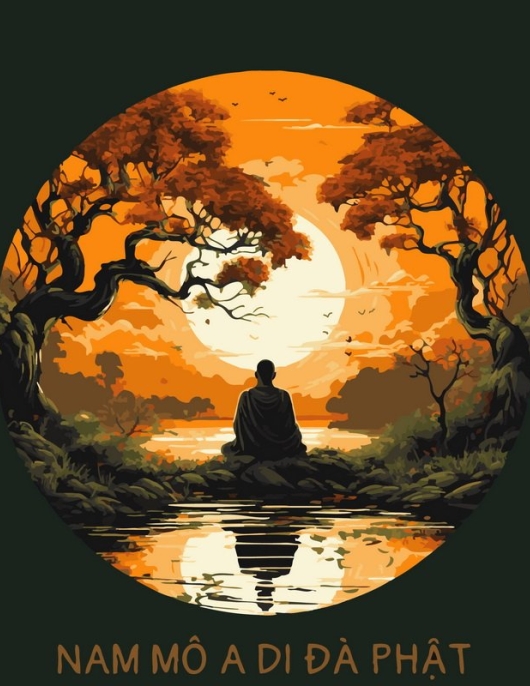 Tapyba pagal skaičius Rami meditacija saulėlydyje 40x50 cm