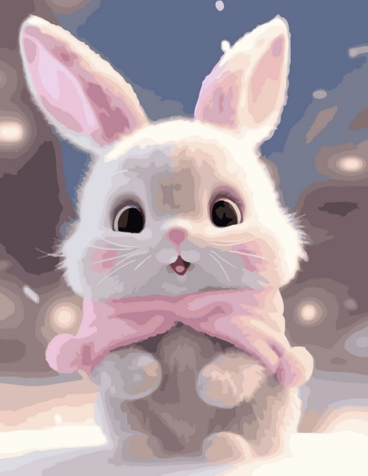 Tapyba pagal skaičius Mielas zuikutis su rožiniu šaliku 40x50 cm Tapyba pagal skaičius Mielas zuikutis su rožiniu šaliku 40x50 cm