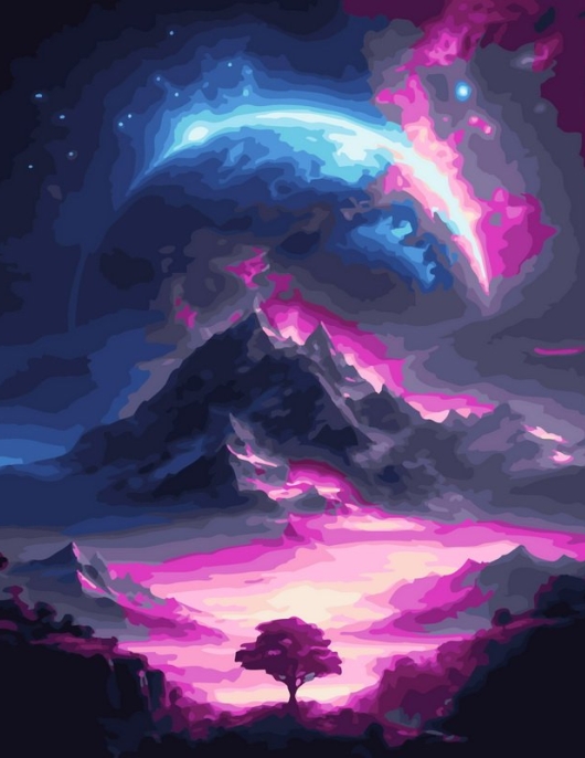 Tapyba pagal skaičius Svajingas pašvaistės naktinis peizažas 40x50 cm