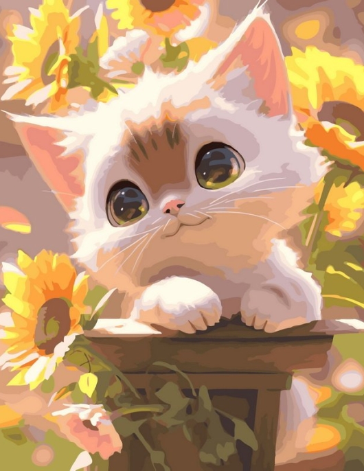 Tapyba pagal skaičius Mielas kačiukas su saulėgrąžomis 40x50 cm