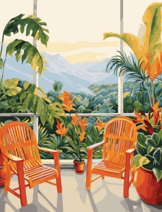 Tapyba pagal skaičius Tropinė terasa su vaizdu į kalnus 40x50 cm