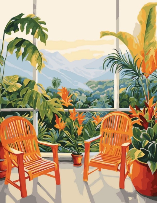 Tapyba pagal skaičius Tropinė terasa su vaizdu į kalnus 40x50 cm