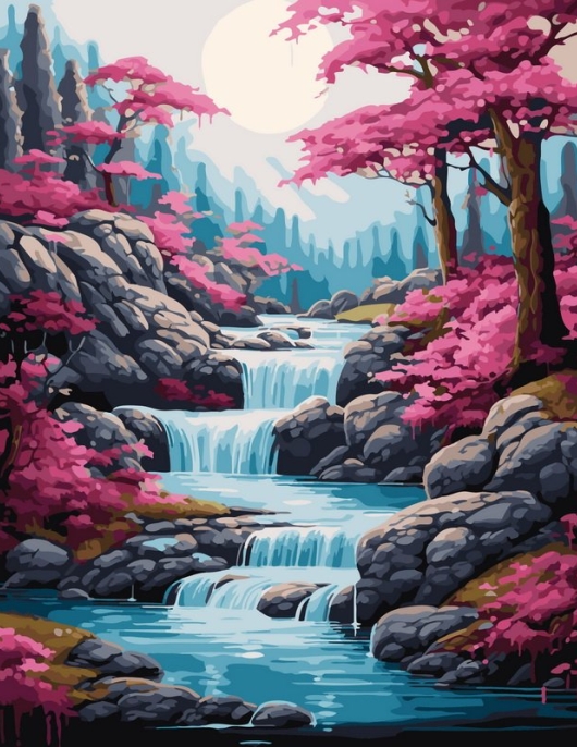 Tapyba pagal skaičius Rožinės Sakuros krioklio slėnis 40x50 cm