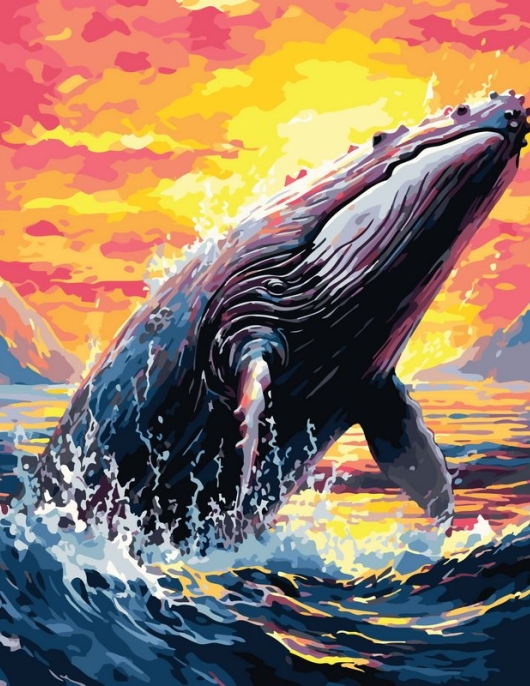 Tapyba pagal skaičius Didingas banginis auksiniame saulėlydyje 40x50 cm