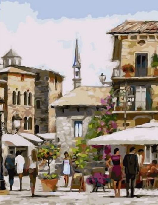 Tapyba pagal skaičius Saulėta senamiesčio kavinė 40x50x3 cm
