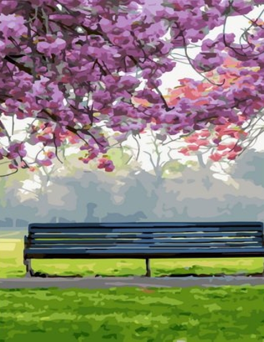 Tapyba pagal skaičius Pavasaris parke – suoliukas po sakura žiedais 40x50x3 cm