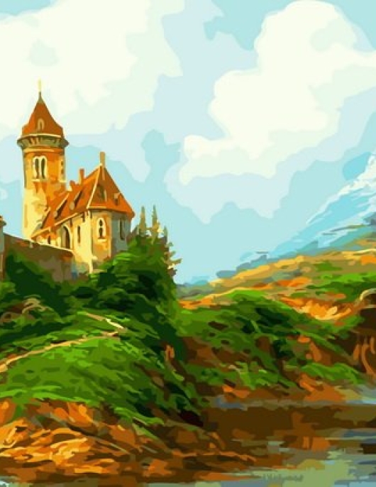 Tapyba pagal skaičius Pasakų pilis kalnų slėnyje 40x50x3 cm