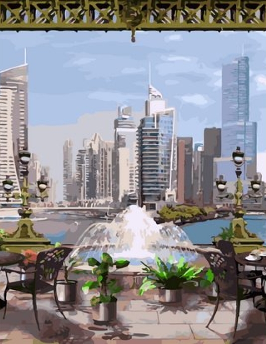 Tapyba pagal skaičius Miesto terasa su fontanu 40x50x3 cm