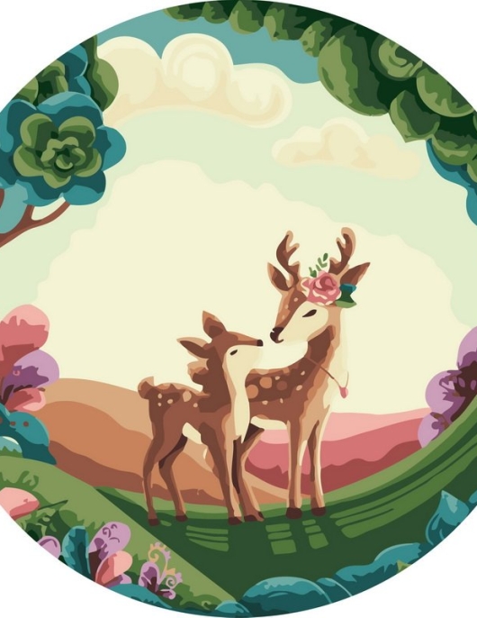 Tapyba pagal skaičius Miela elnių pora miško proskynoje 40x40 cm Tapyba pagal skaičius Miela elnių pora miško proskynoje 40x40 cm