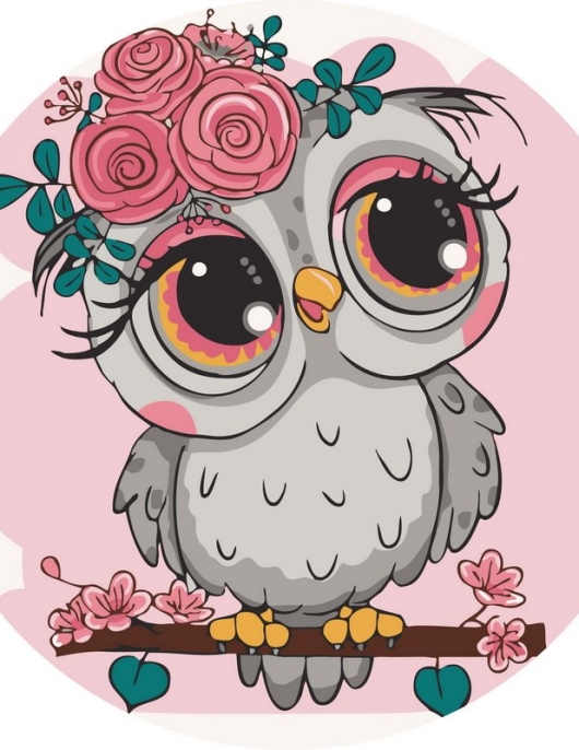 Tapyba pagal skaičius Mielas pelėda su gėlių karūna 40x40 cm Tapyba pagal skaičius Mielas pelėda su gėlių karūna 40x40 cm