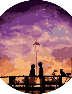 Tapyba pagal skaičius Romantiškas pasivaikščiojimas saulėlydžio metu su kate 40x40 cm