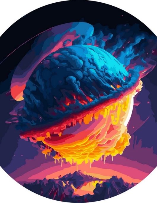 Tapyba pagal skaičius Neoninė planeta fantazijos peizažas 40x40 cm Tapyba pagal skaičius Neoninė planeta fantazijos peizažas 40x40 cm