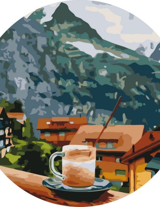 Tapyba pagal skaičius Kalnų kaimelio kavos vaizdas 40x40 cm Tapyba pagal skaičius Kalnų kaimelio kavos vaizdas 40x40 cm