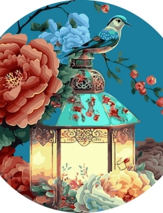 Tapyba pagal skaičius Paukštis ant senovinio žibinto 40x40 cm