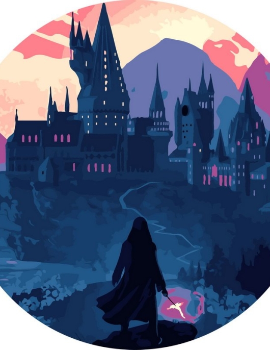 Tapyba pagal skaičius Magiška pilis prieblandoje 40x40 cm Tapyba pagal skaičius Magiška pilis prieblandoje 40x40 cm