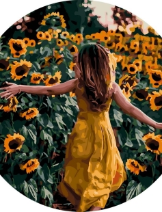 Tapyba pagal skaičius Mergina saulėgrąžų lauke 40x40 cm