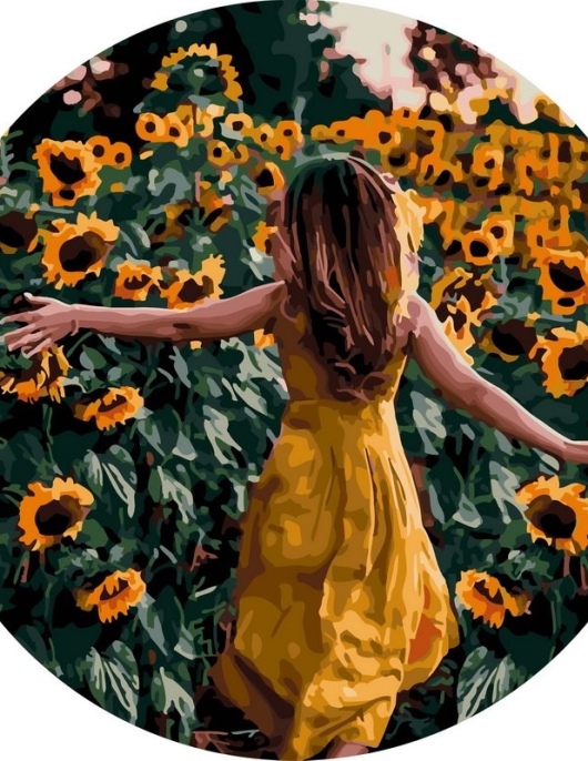 Tapyba pagal skaičius Mergina saulėgrąžų lauke 40x40 cm