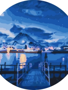 Tapyba pagal skaičius Mėlynos nakties uosto vaizdas 40x40 cm