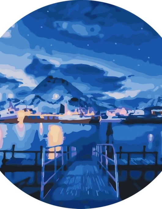 Tapyba pagal skaičius Mėlynos nakties uosto vaizdas 40x40 cm