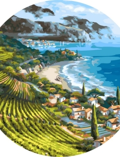 Tapyba pagal skaičius Viduržemio jūros pakrantės kaimas 40x40 cm