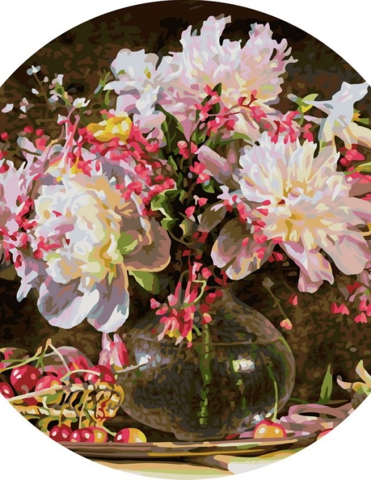 Tapyba pagal skaičius Baltieji bijūnai su raudonomis uogomis 40x40 cm