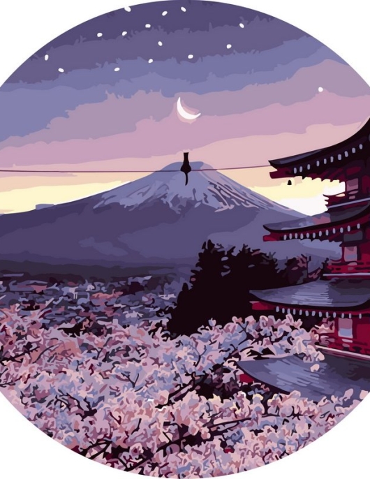 Tapyba pagal skaičius Mėnulio apšviesta sakura ir Fudžio kalnas 40x40 cm Tapyba pagal skaičius Mėnulio apšviesta sakura ir Fudžio kalnas 40x40 cm