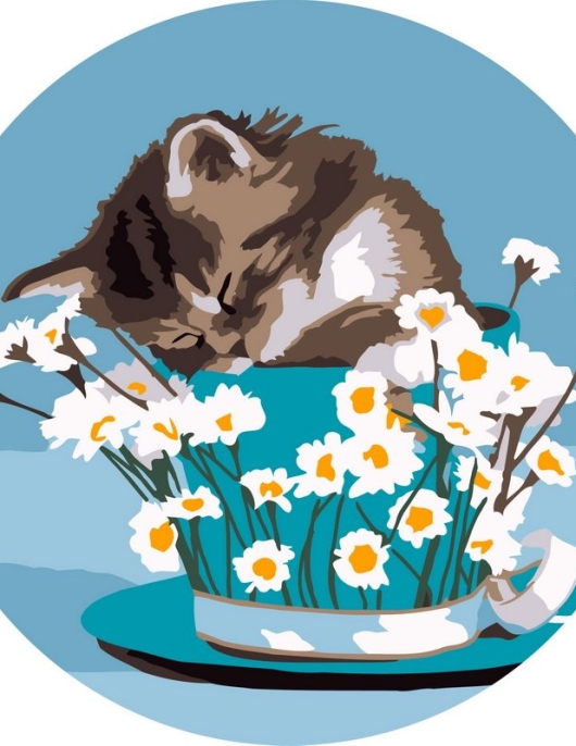 Tapyba pagal skaičius Miegantis kačiukas arbatos puodelyje 40x40 cm